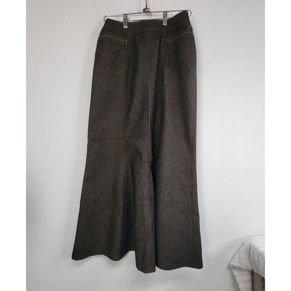 Lucien Daunois Collection Womens Wide Flare Denim Maxi Skirt High Rise Brown